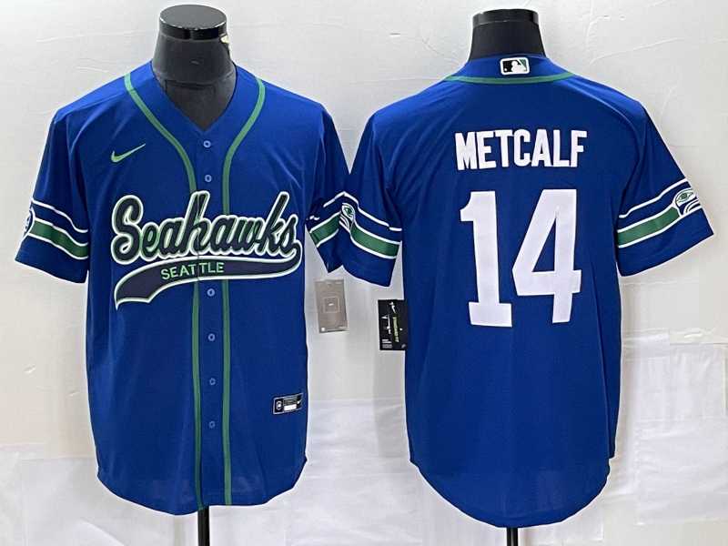 Men%27s Seattle Seahawks #14 DK Metcalf Blue With Patch Cool Base Stitched Baseball Jersey->seattle seahawks->NFL Jersey